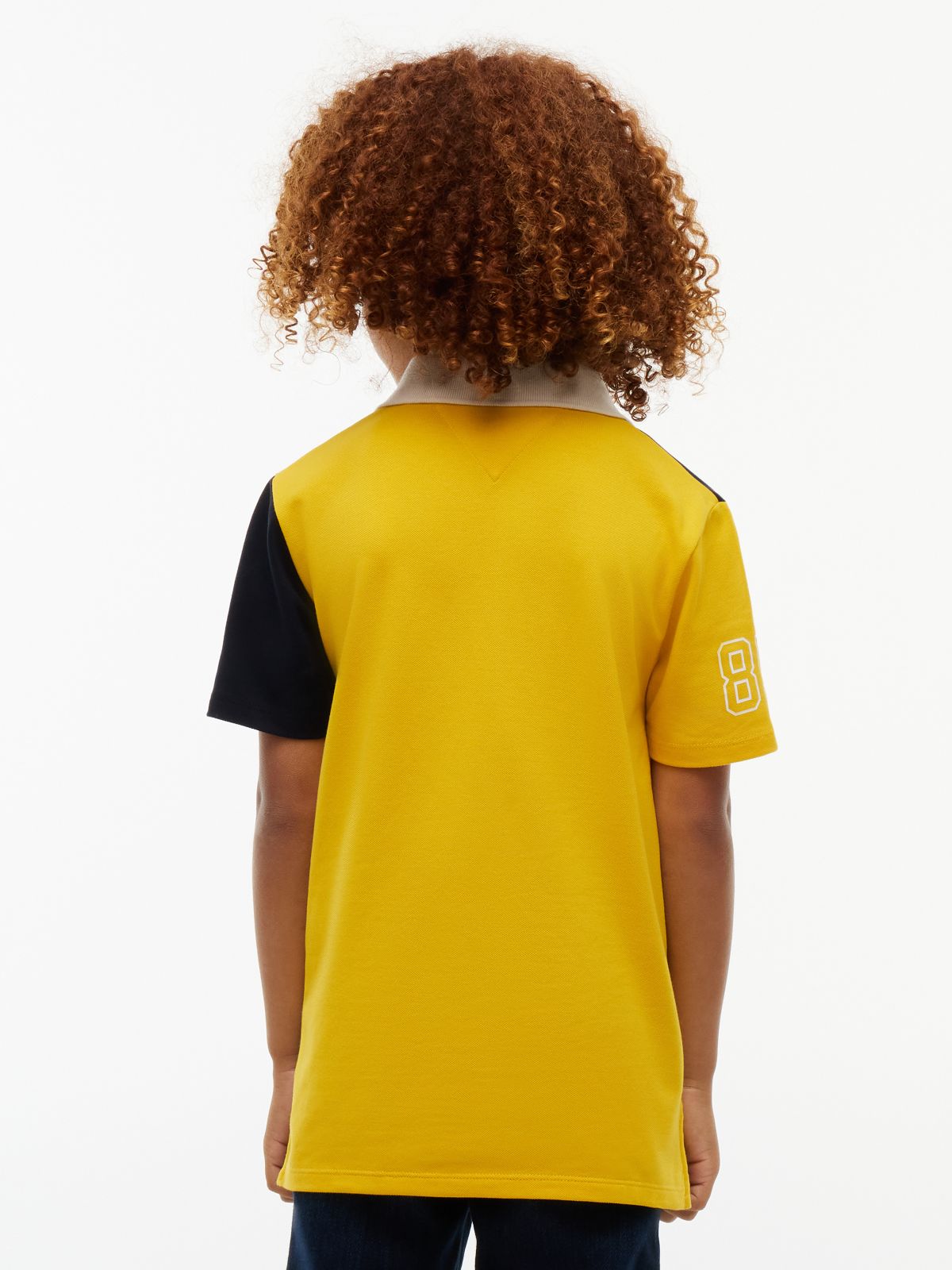 Kids' Crest Logo Colorblock Stretch Polo — Navy Blue