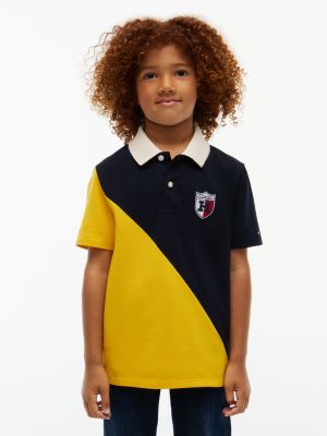 Kids' Crest Logo Colorblock Stretch Polo, Navy Blue