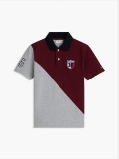 Kids' Crest Logo Colorblock Stretch Polo — Burgundy 5