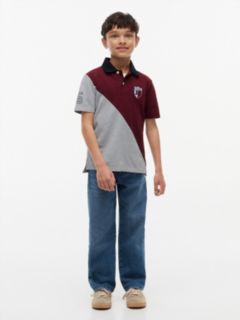 Kids' Crest Logo Colorblock Stretch Polo — Burgundy 2