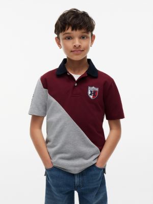 Kids' Crest Logo Colorblock Stretch Polo, Burgundy