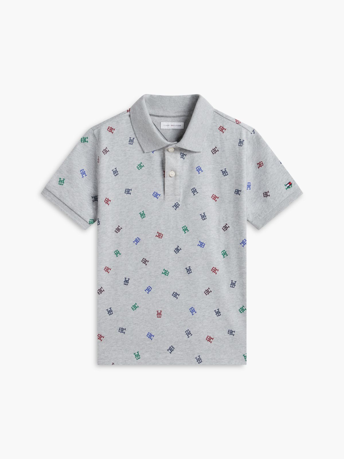 Kids' Allover Monogram Polo — Grey