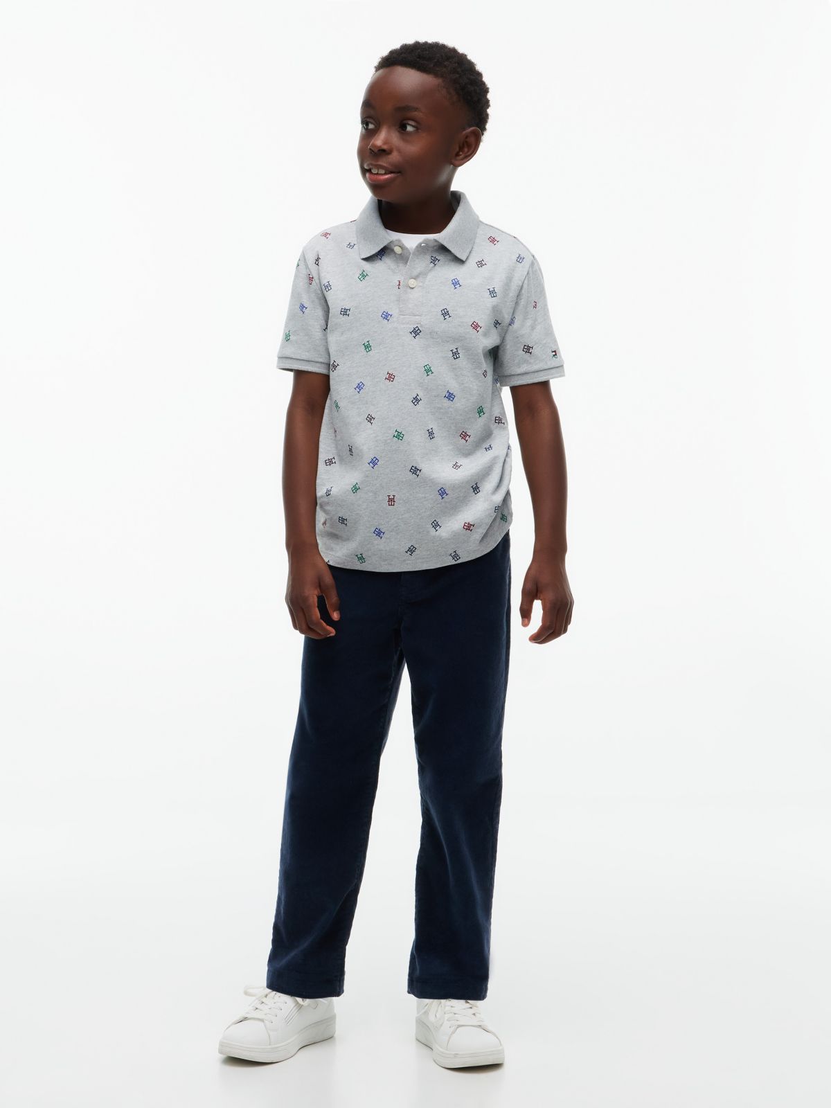 Kids' Allover Monogram Polo — Grey