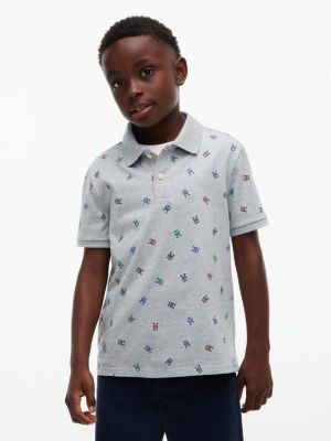 Kids' Allover Monogram Polo, Grey
