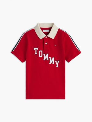 Детское поло Tommy Hilfiger Tommy Varsity Stretch Polo, цвет: Средний красный — фото 5