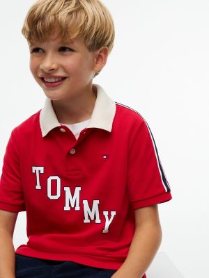 Детское поло Tommy Hilfiger Tommy Varsity Stretch Polo, цвет: Средний красный — фото 3