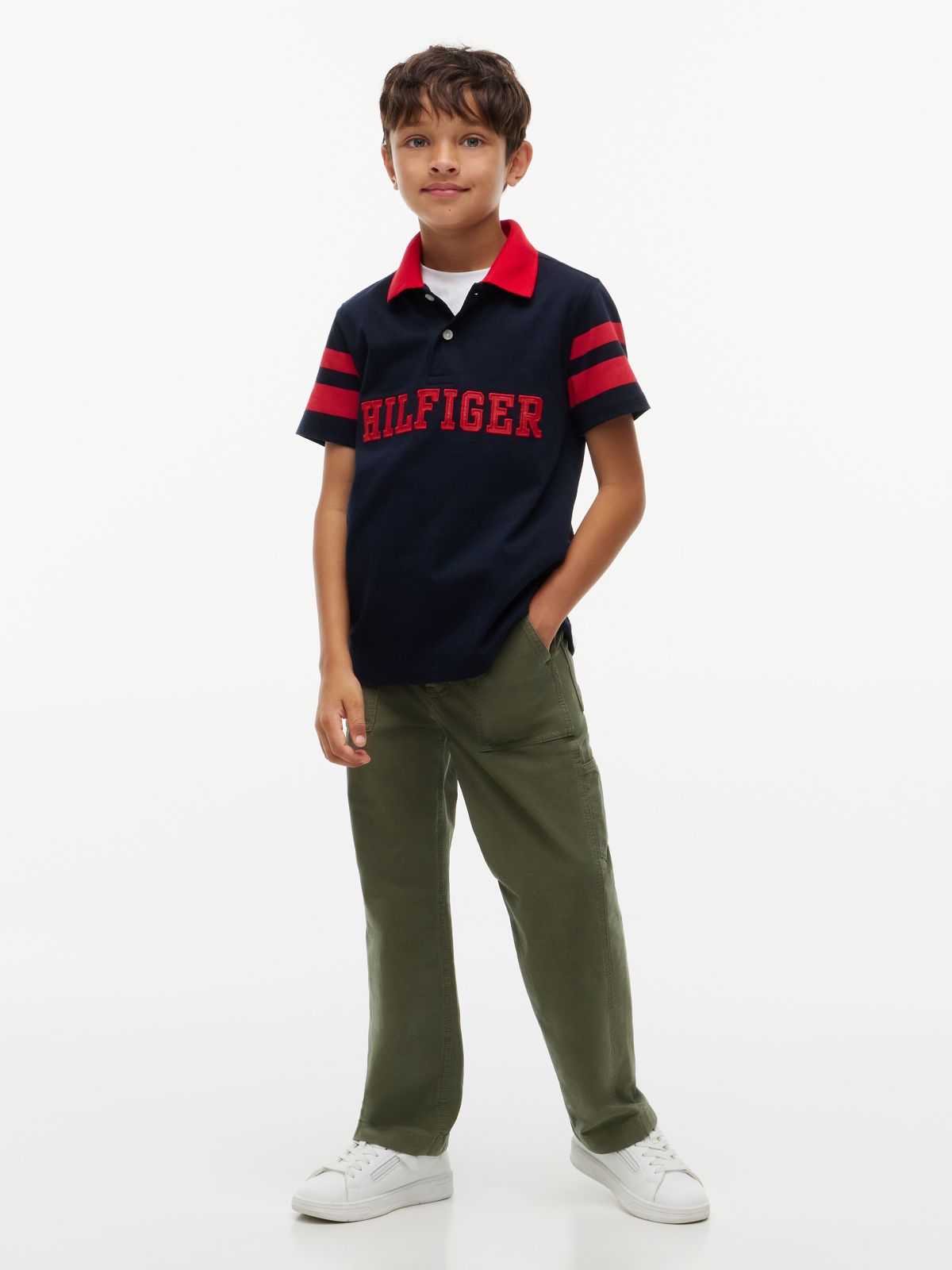 Kids' Hilfiger Logo Varsity Stripe Polo — Navy Blue