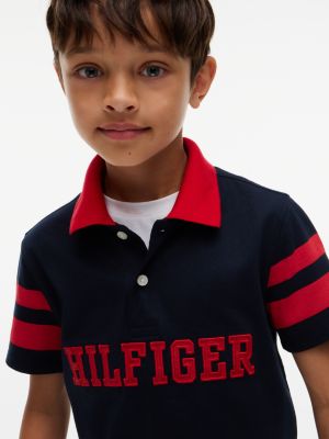 Детское поло Tommy Hilfiger Hilfiger Logo Varsity Stripe Polo, цвет: Тёмно-синий — фото 3