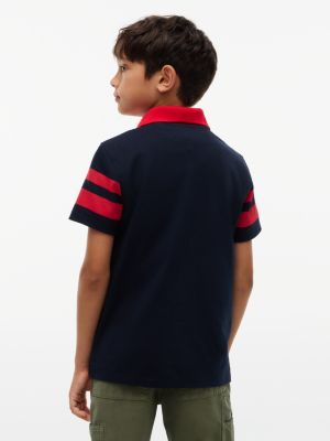 Детское поло Tommy Hilfiger Hilfiger Logo Varsity Stripe Polo, цвет: Тёмно-синий — фото 4
