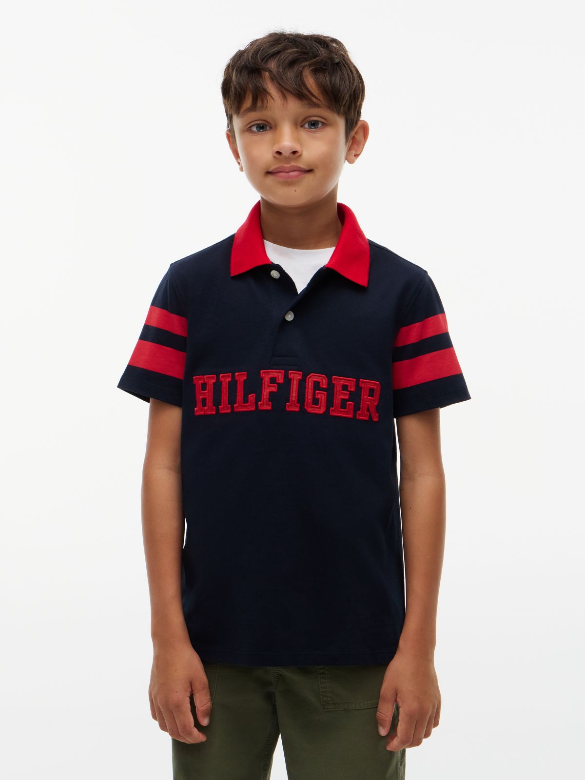 Kids' Hilfiger Logo Varsity Stripe Polo — Navy Blue