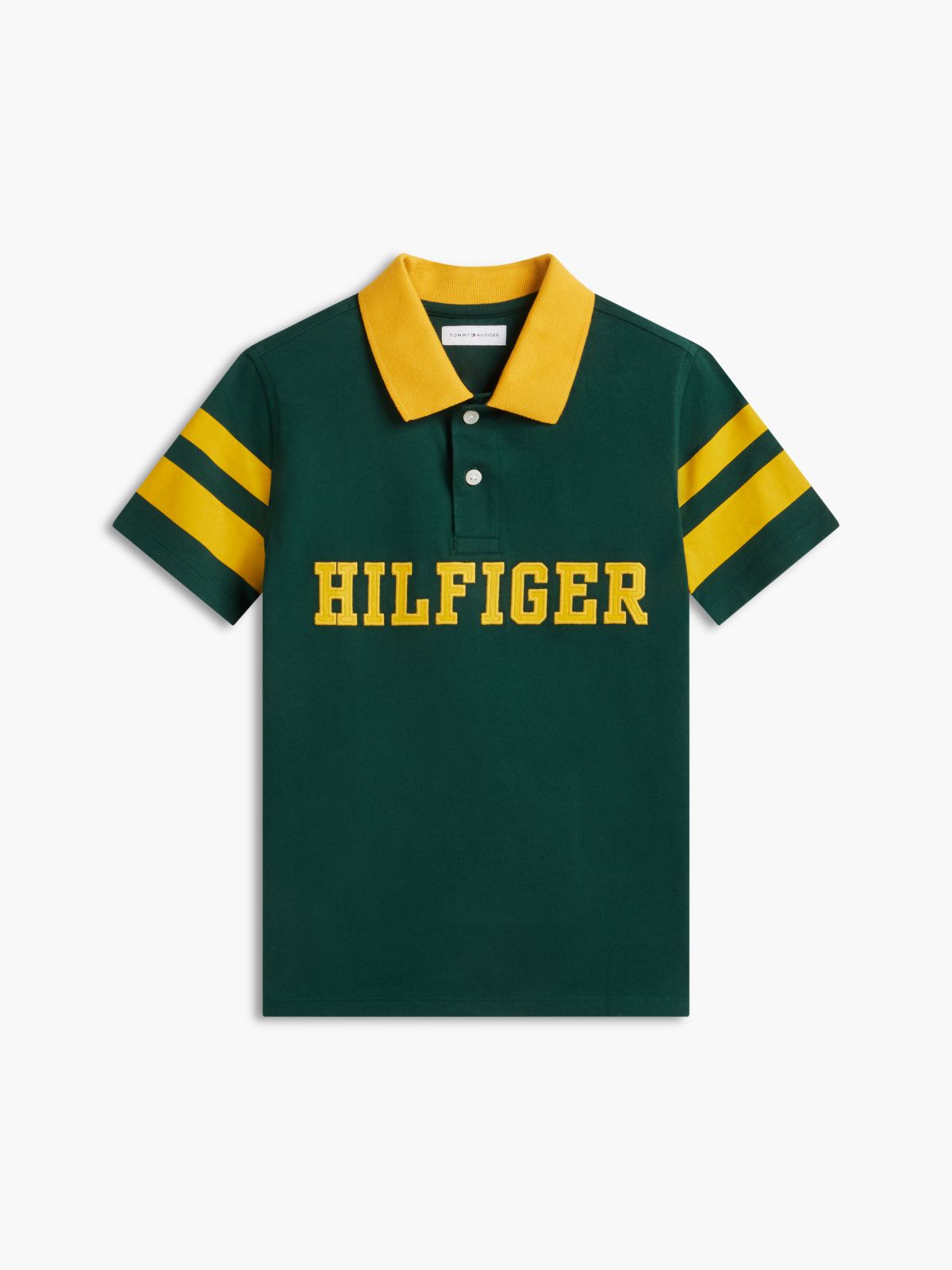 Kids' Hilfiger Logo Varsity Stripe Polo — Ornamental Green