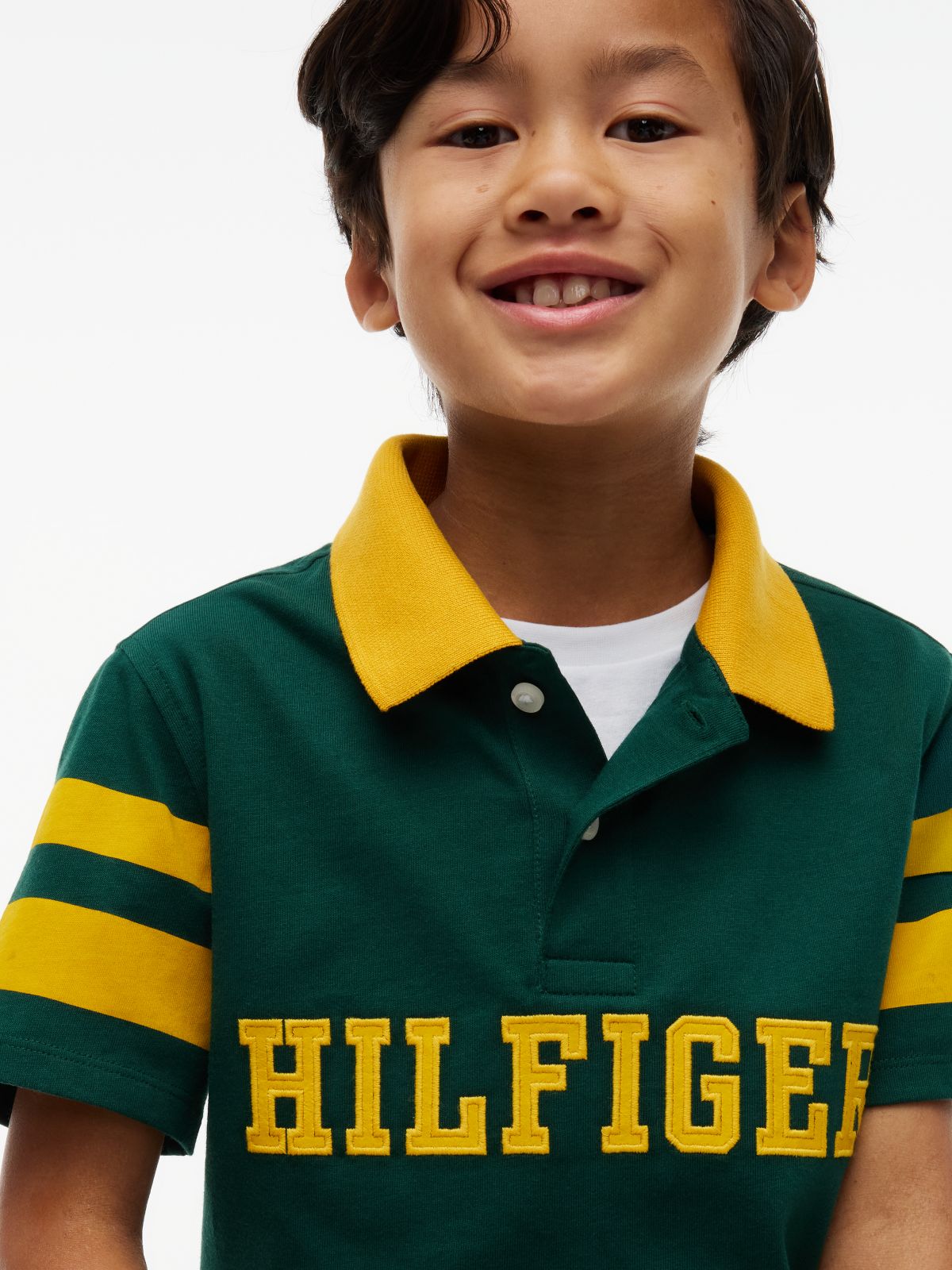 Kids' Hilfiger Logo Varsity Stripe Polo — Ornamental Green