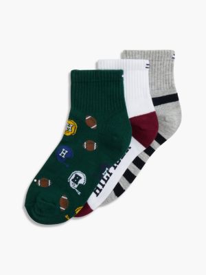 Kids' Football Quarter-Top Sock 3-Pack, Ornamental Green/ Multi