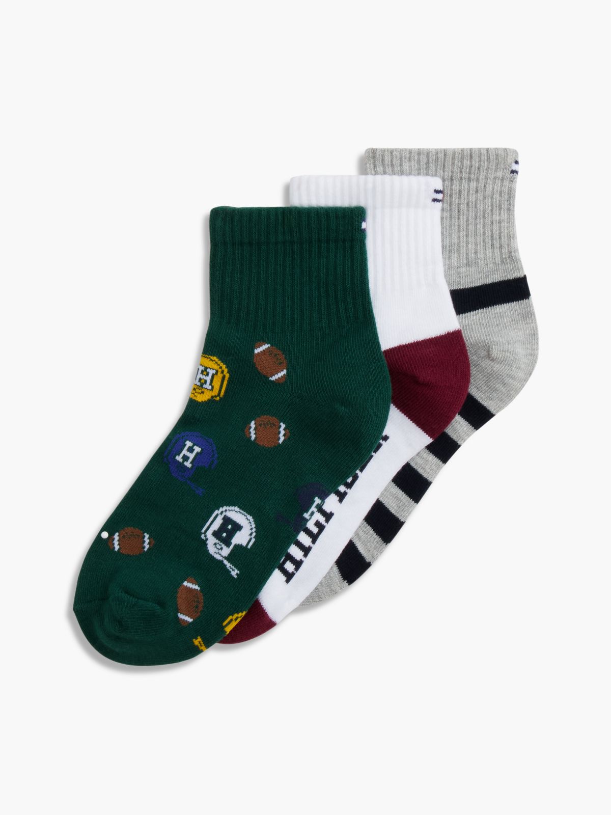 Kids' Football Quarter-Top Sock 3-Pack — Ornamental Green/ Multi