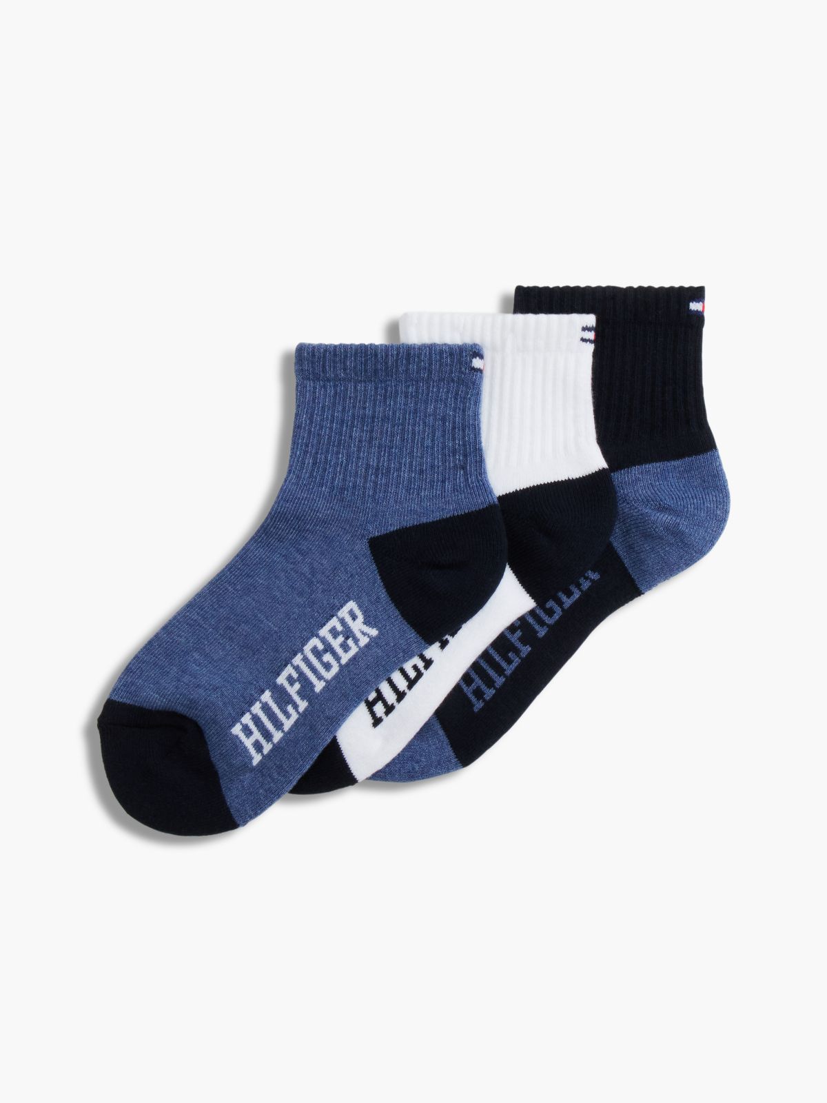 Kids' Sport Quarter-Top Sock 3-Pack — Navy Blue/ Multi
