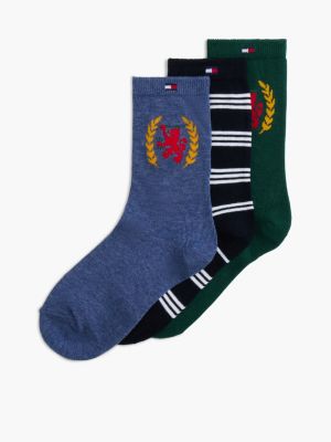 Kids' Crest & Stripe Trouser Sock 3-Pack, Ornamental Green/ Multi