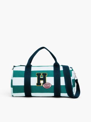 Kids' Football Logo Striped Duffel Bag, Ornamental Green Multi