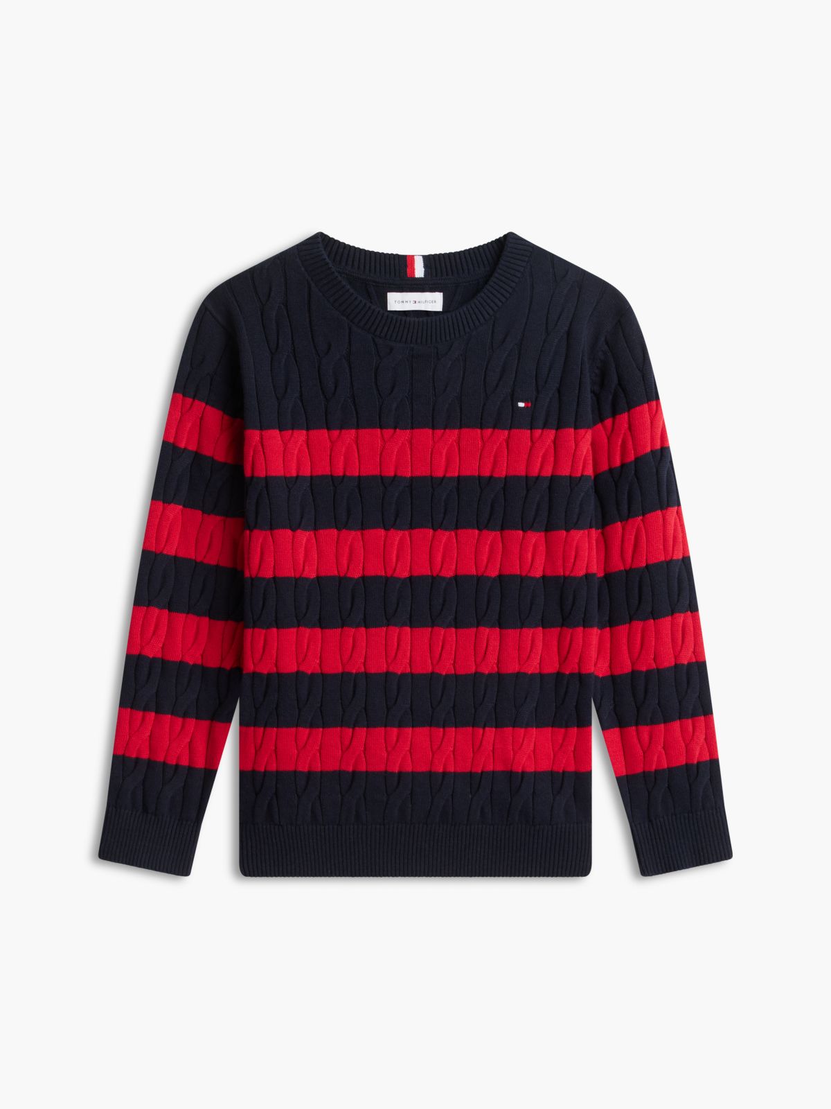 Kids' Striped Cable Knit Sweater — Navy Blue