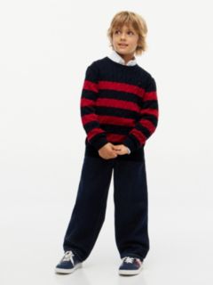 Kids' Striped Cable Knit Sweater — Navy Blue 2