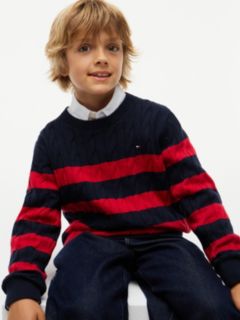 Kids' Striped Cable Knit Sweater — Navy Blue 3