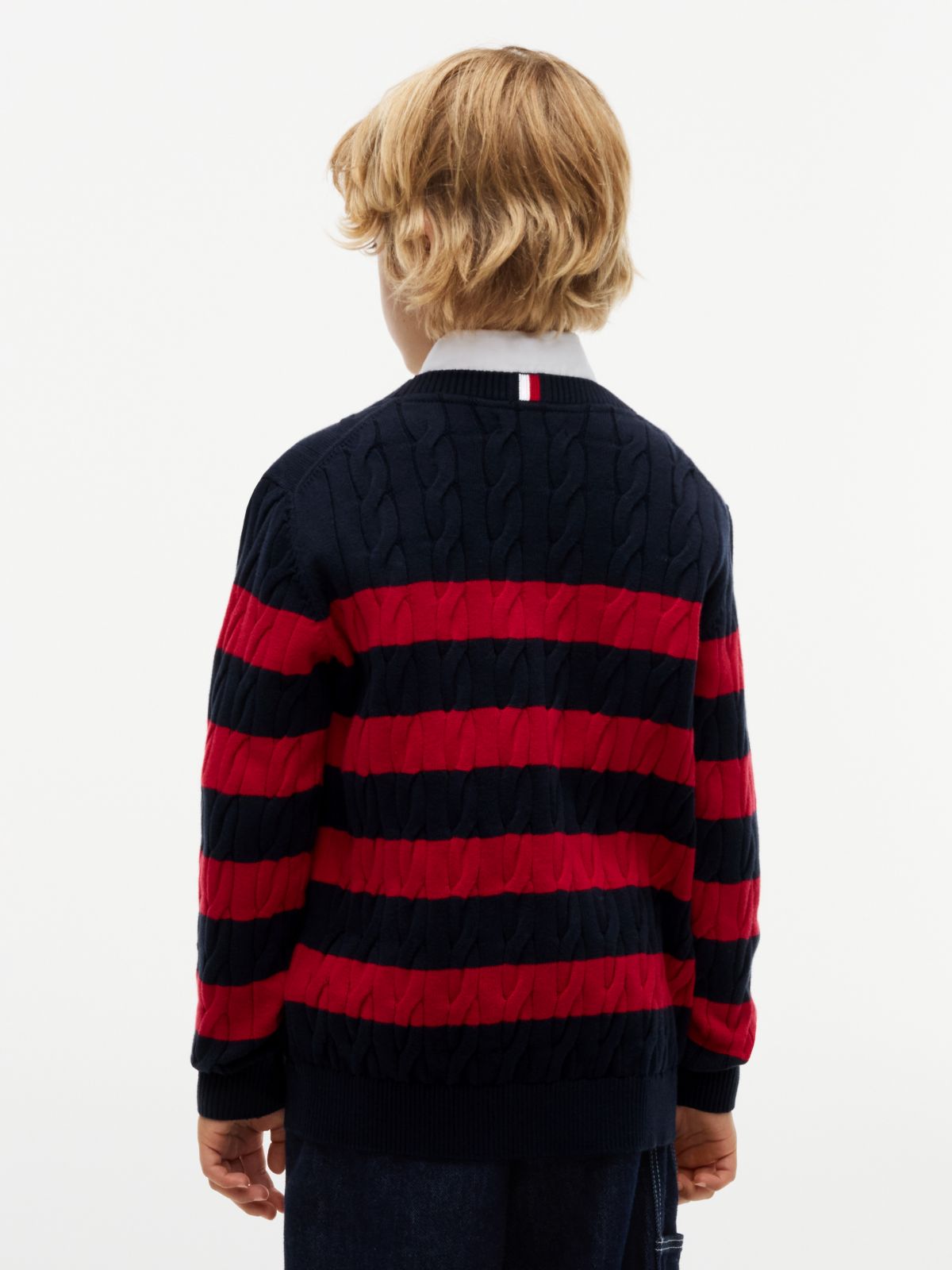 Kids' Striped Cable Knit Sweater — Navy Blue