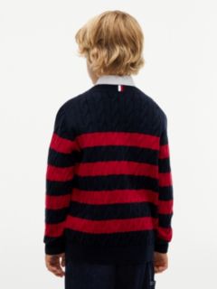 Kids' Striped Cable Knit Sweater — Navy Blue 4