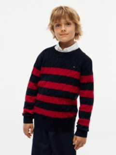 Kids' Striped Cable Knit Sweater — Navy Blue 1