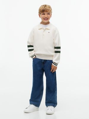 Детские рубашки Tommy Hilfiger Varsity Stripe Sweater Polo, цвет: Слоновая кость шёлковый — фото 2