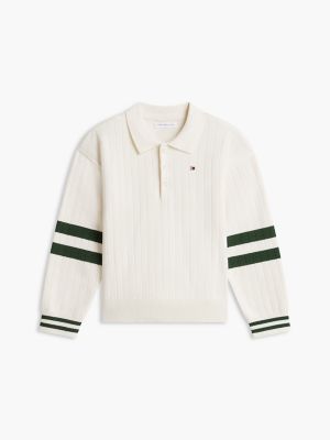 Детские рубашки Tommy Hilfiger Varsity Stripe Sweater Polo, цвет: Слоновая кость шёлковый — фото 5