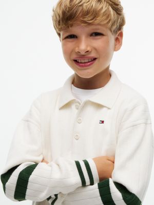 Детские рубашки Tommy Hilfiger Varsity Stripe Sweater Polo, цвет: Слоновая кость шёлковый — фото 3