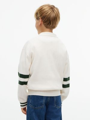 Детские рубашки Tommy Hilfiger Varsity Stripe Sweater Polo, цвет: Слоновая кость шёлковый — фото 4