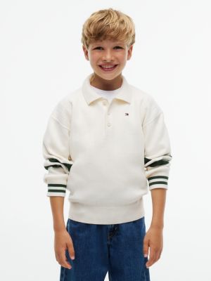 Kids' Varsity Stripe Sweater Polo, Ivory Silk