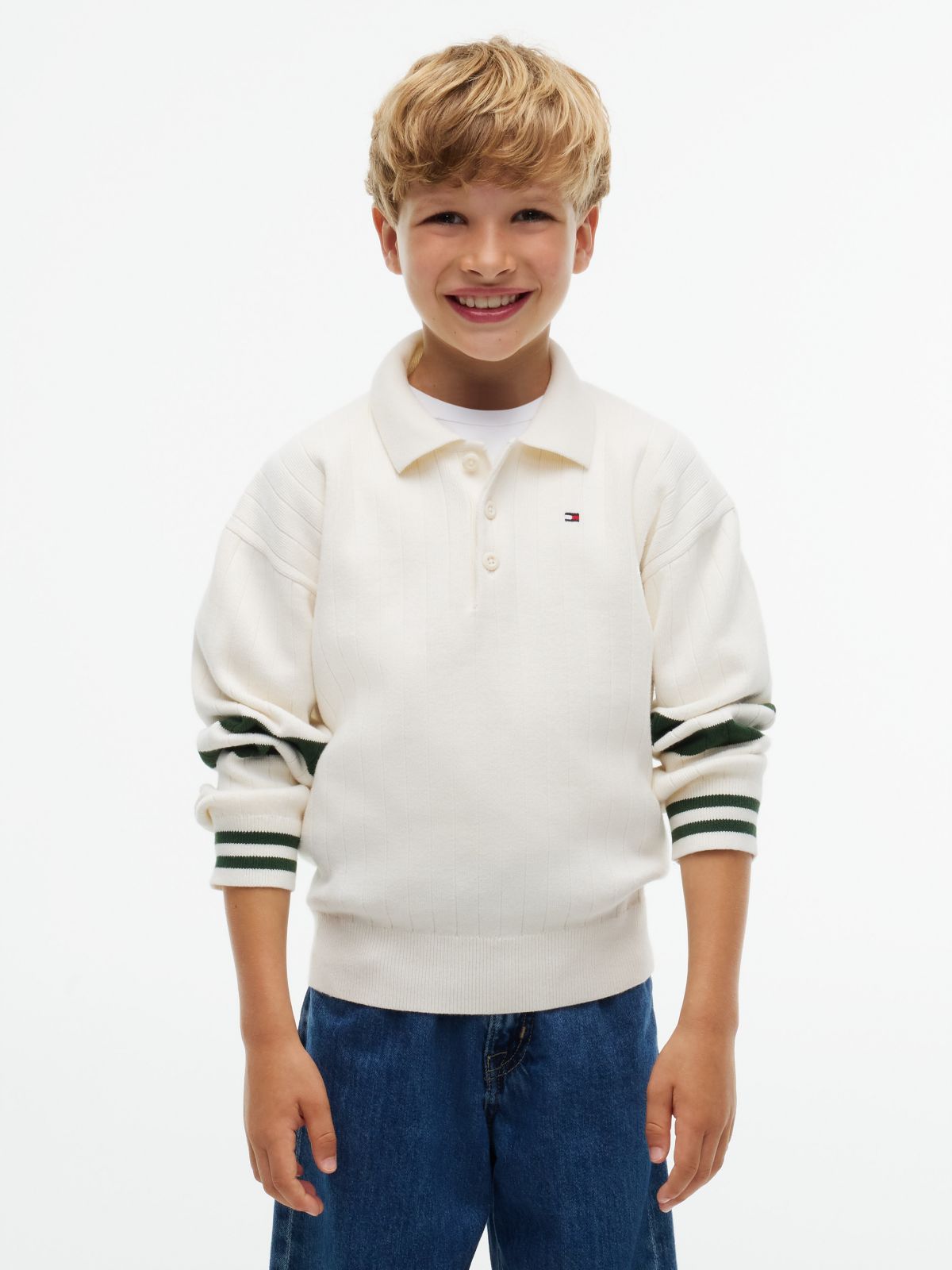Kids' Varsity Stripe Sweater Polo — Ivory Silk