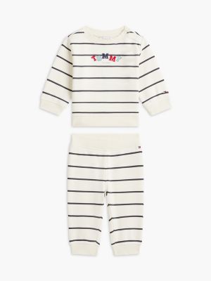 Babies' Striped Sweatshirt & Pant Set, White