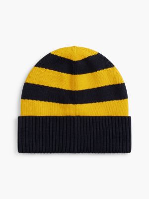 Детская шапка Tommy Hilfiger H Patch Striped Pom Beanie, цвет: Жёлтый / Разноцветный — фото 2