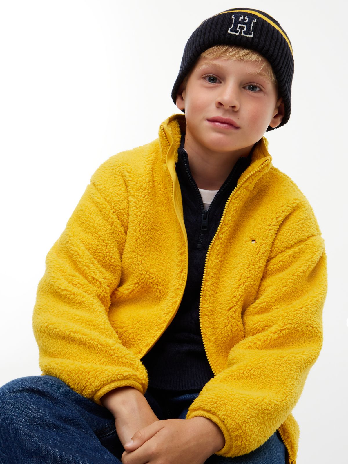 Kids' H Patch Striped Pom Beanie — Countryside Yellow/Multi