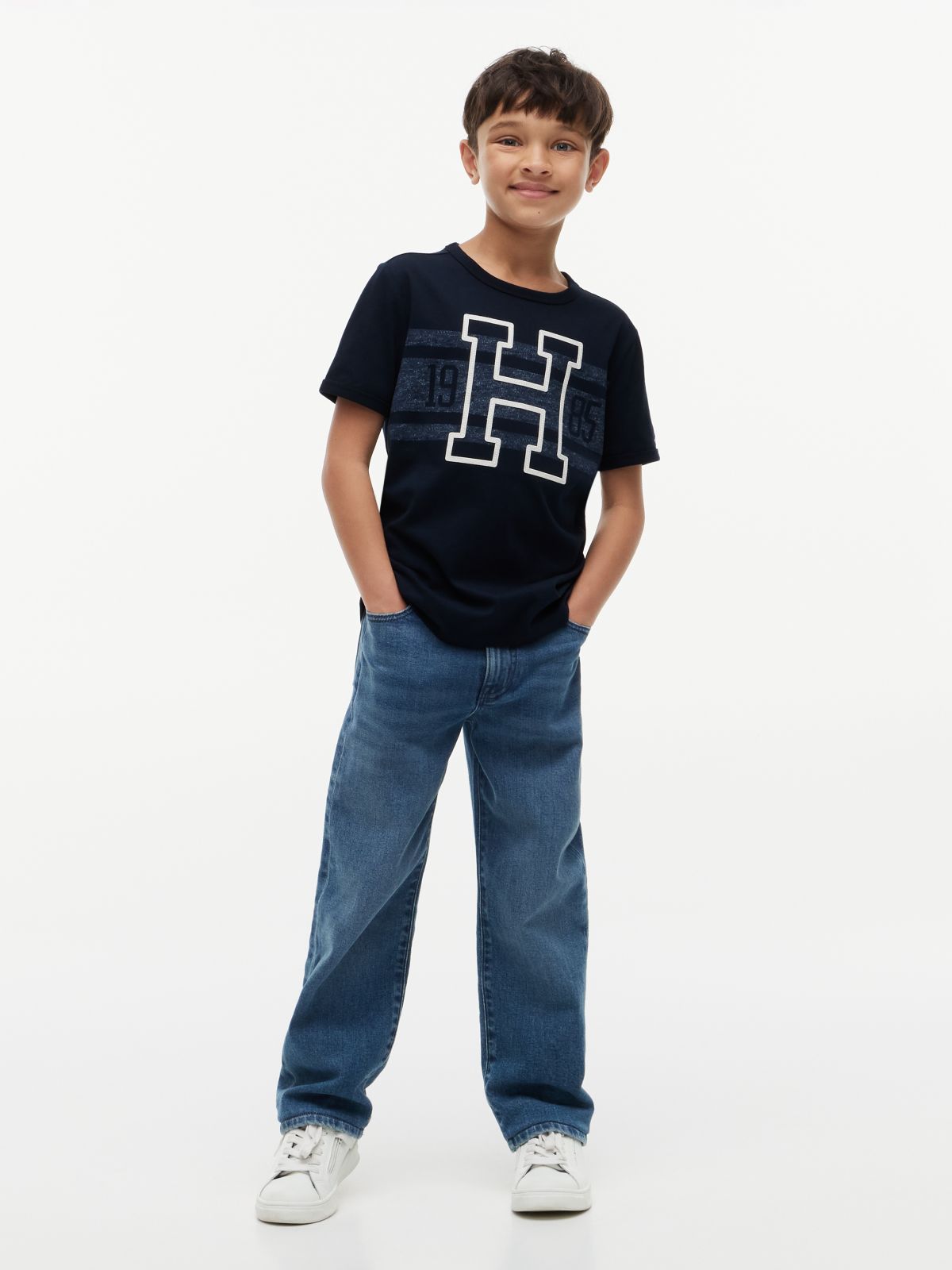 Kids' Varsity Stripe Logo T-Shirt — Navy Blue