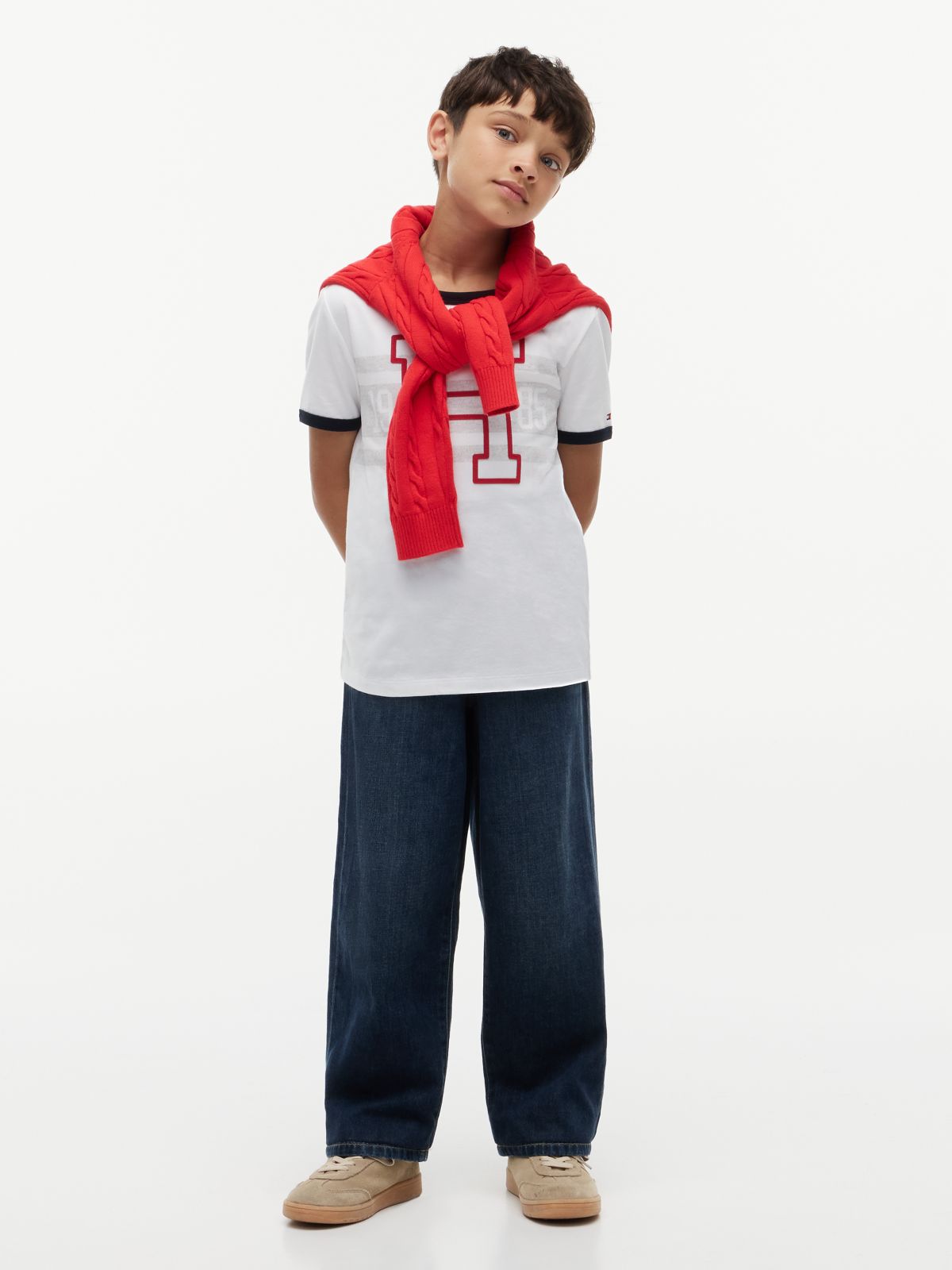Kids' Varsity Stripe Logo T-Shirt — White