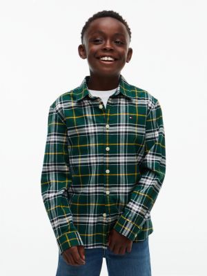 Kids' Tartan Stretch Oxford Shirt, Ornamental Green
