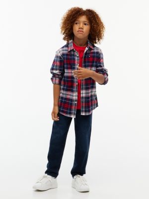 Детские рубашки Tommy Hilfiger Kids' Plaid Stretch Oxford Shirt — фото 2