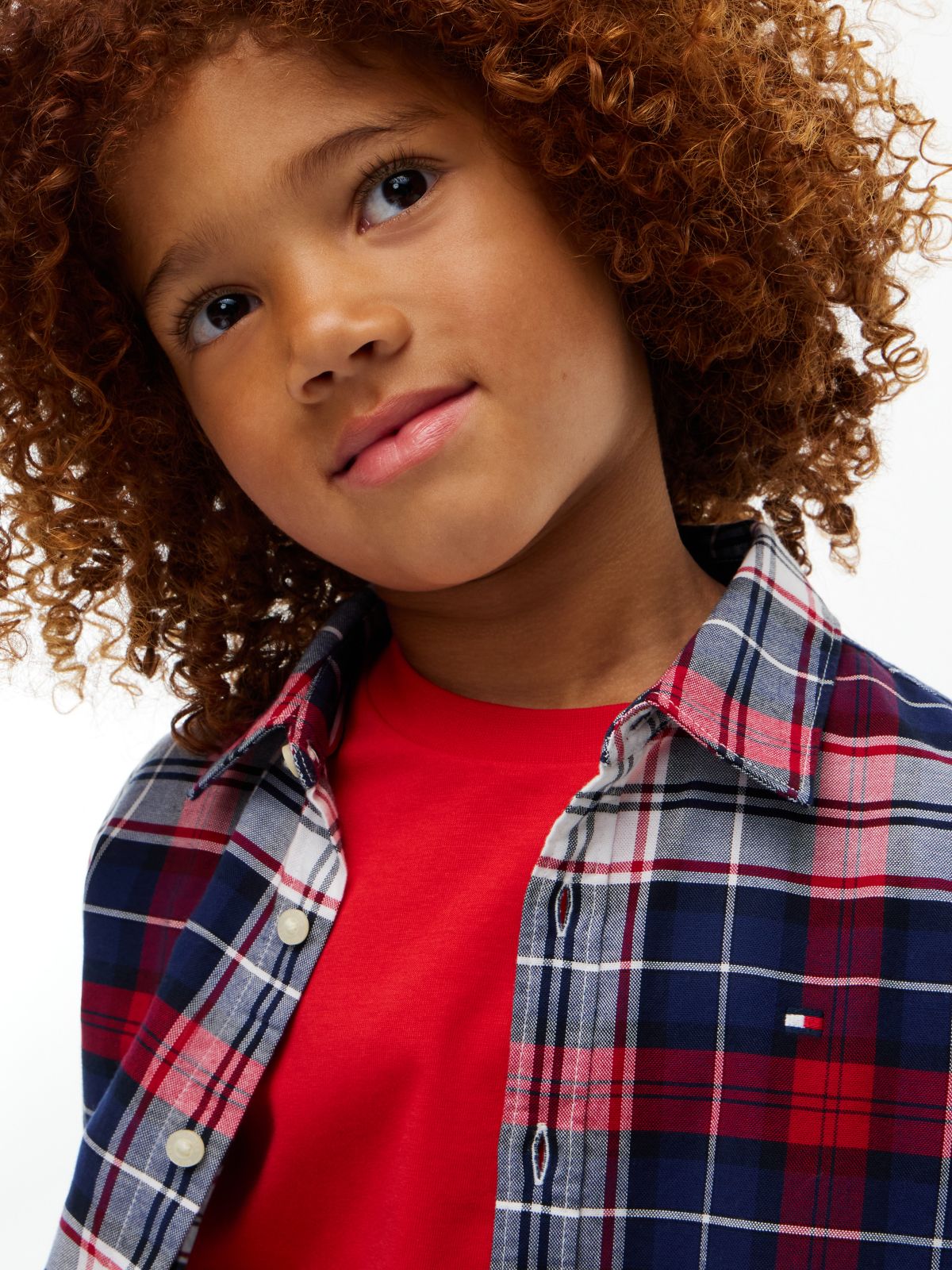 Kids' Plaid Stretch Oxford Shirt — Preppy Navy