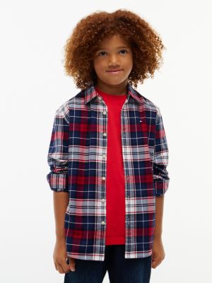 Kids' Plaid Stretch Oxford Shirt, Preppy Navy