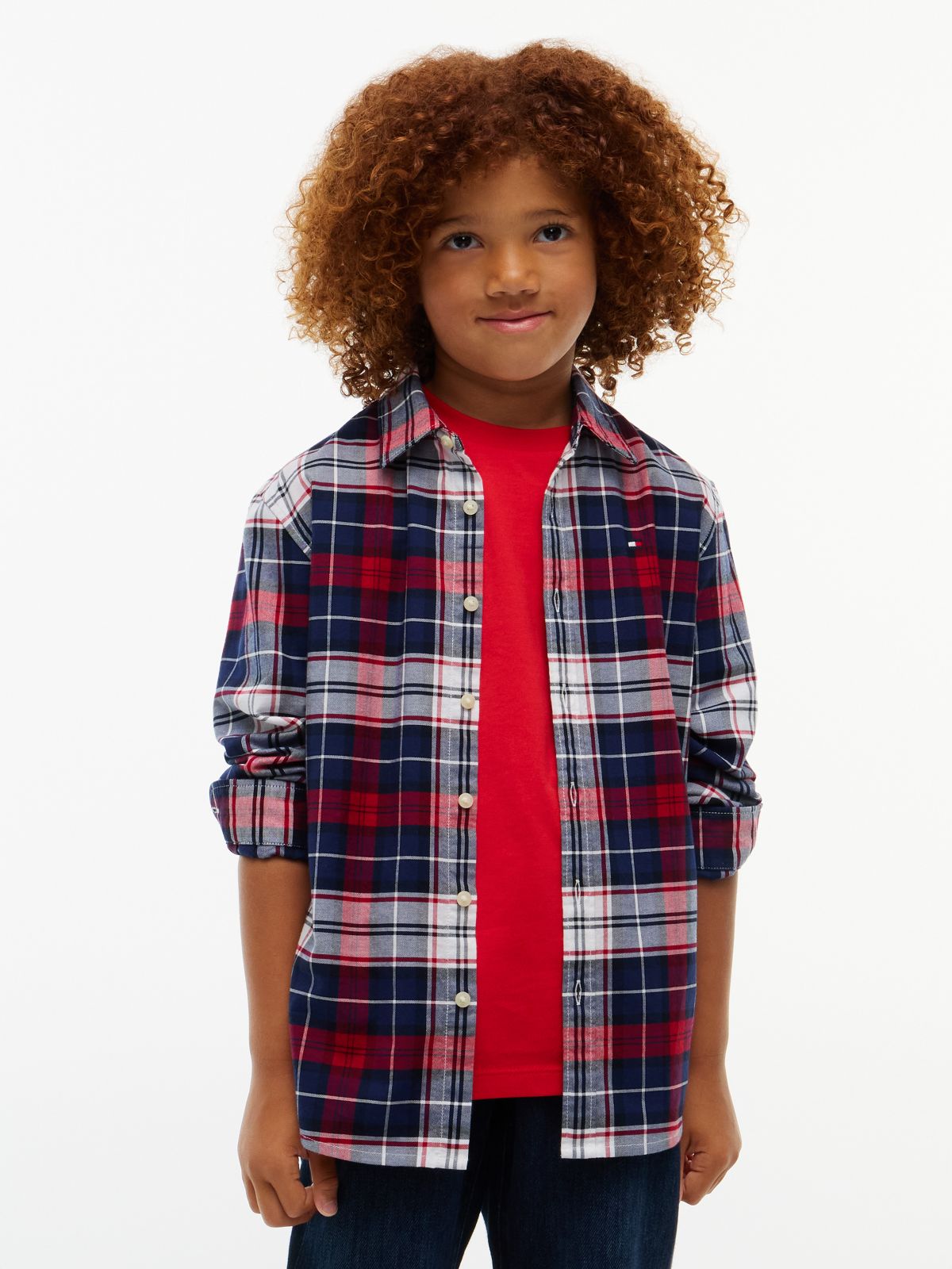 Kids' Plaid Stretch Oxford Shirt — Preppy Navy