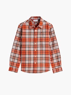 Детская рубашка Tommy Hilfiger Plaid Flannel, цвет: Яркий оранжевый — фото 5