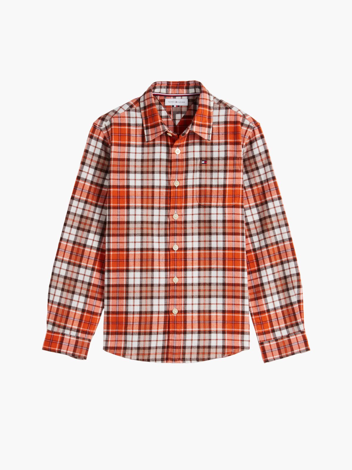 Kids' Plaid Flannel Shirt — Brilliant Orange