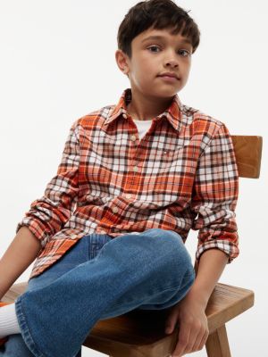 Детская рубашка Tommy Hilfiger Plaid Flannel, цвет: Яркий оранжевый — фото 3