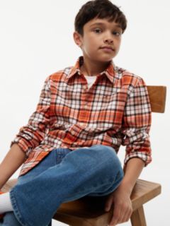 Kids' Plaid Flannel Shirt — Brilliant Orange 3