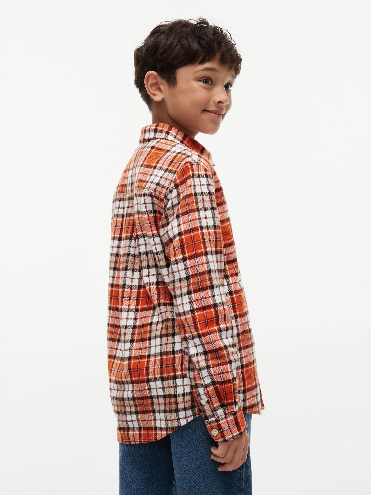 Kids' Plaid Flannel Shirt — Brilliant Orange