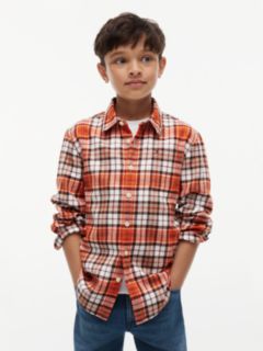 Kids' Plaid Flannel Shirt — Brilliant Orange 1