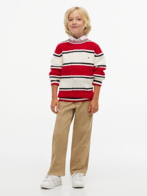 Детский свитер Tommy Hilfiger Striped Mixed-Knit, цвет: Слоновая кость полосатый — фото 2
